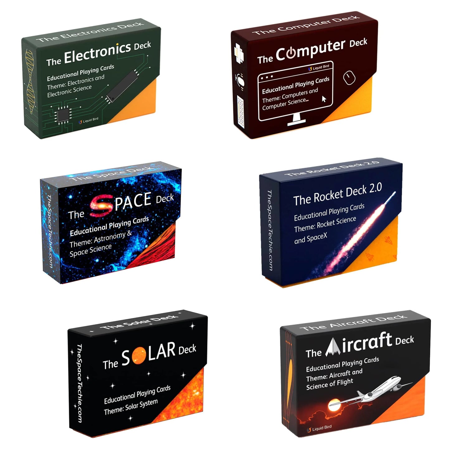 6 decks: Rocket, Solar, Space, Aircraft, Electronics and Computer decks